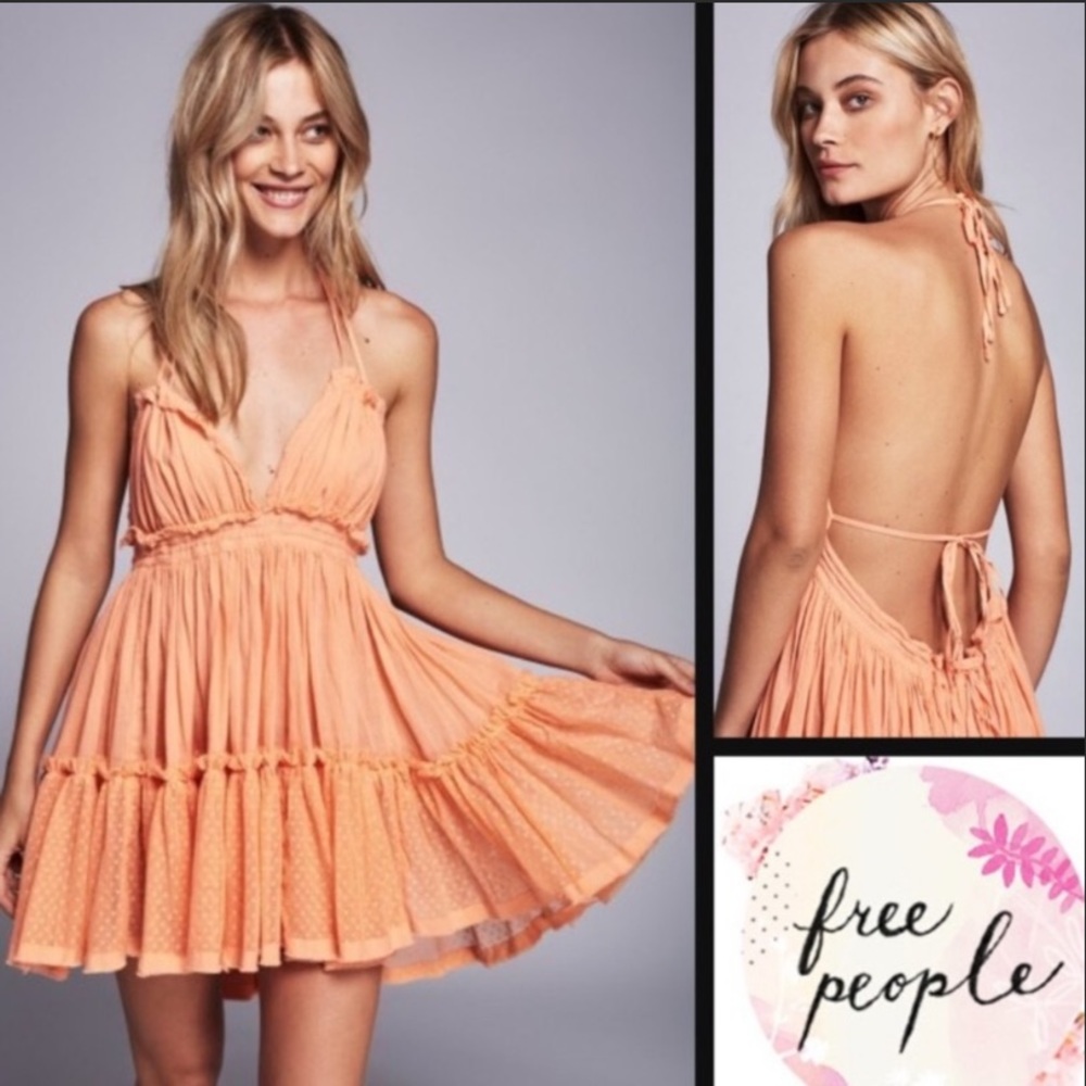 Rare Free People 100 Degree Mini Dress Tangerine